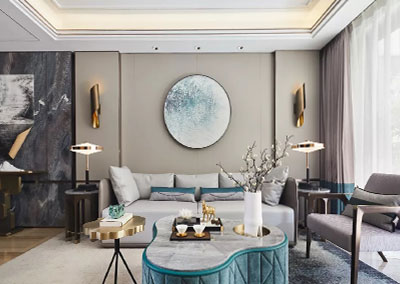 173㎡現(xiàn)代輕奢風(fēng)下疊洋房，優(yōu)雅孔雀藍(lán)凸顯時(shí)尚質(zhì)感
